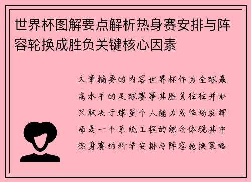 世界杯图解要点解析热身赛安排与阵容轮换成胜负关键核心因素